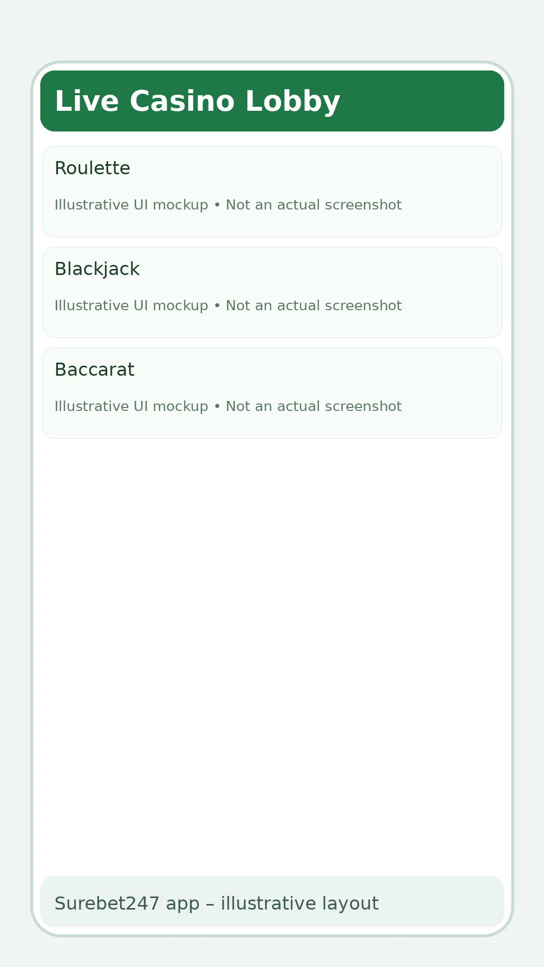 Illustrative mobile layout – Live Casino (Pragmatic Play)